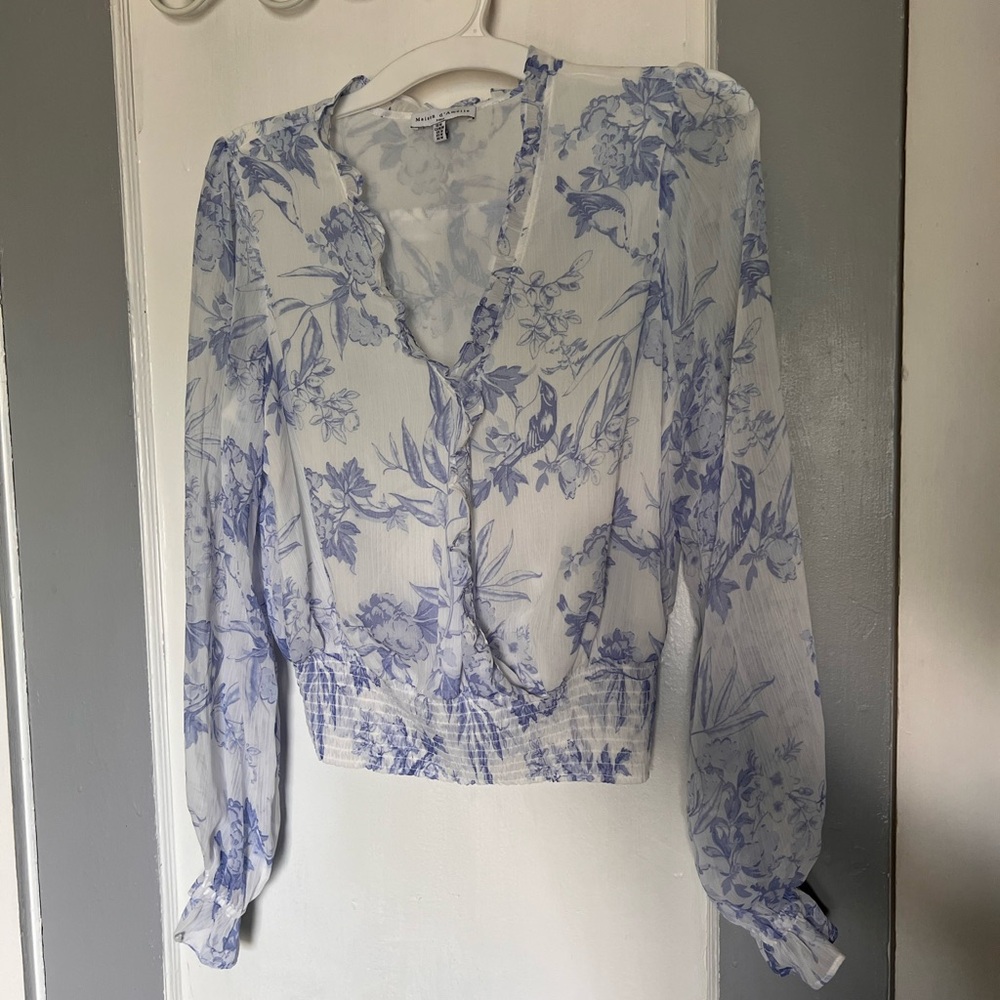 Floral Blue Sheer Women's Top